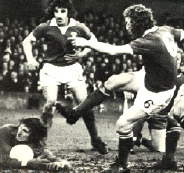 Kevin the Tank Beattie looks about to cause Ray Clemence some damage